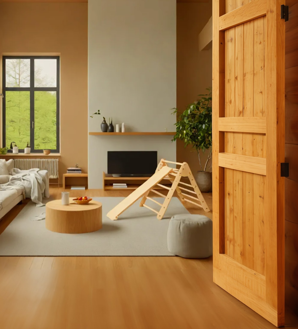 Houten Klimrek Pikler klimdriehoek met trap/glijbaan + Gratis speeltent